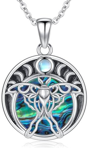 Luna Motten Kette Silber 925 Motten Anhänger Mondphase Halskette Hexen Luna Motten Schmuck Damen