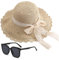 ZGDEIWGF 1 Stück Strohhut, 1 Stück Sonnenbrille, Sonnenhut, Strohhut Für Damen, Sommer-Damen-Strohhut, Blumen-Sonnenhut