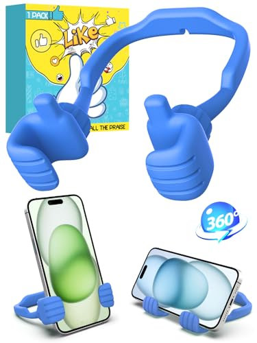 CALDEVER Stocking Fillers for Teenage Boys Girls Adults Cell Phone Stand 1 Pack Blue Thumbs Up Lazy Phone Stand for iPhone Cell Phone Holder for Desk Fun Gifts for Christmas Kids Men Women Wife