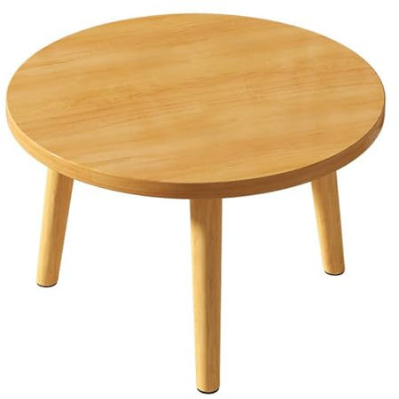 Table basse ronde en noyer avec pieds triangulaires en bois massif, petite table moderne pour la maison, la baie vitrée, le balcon, le tatami et le salon de thé (50 x 50 x 30 cm)