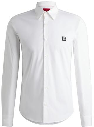 HUGO Hommes Ermo Chemise Slim en Coton Stretch avec Logo revisité