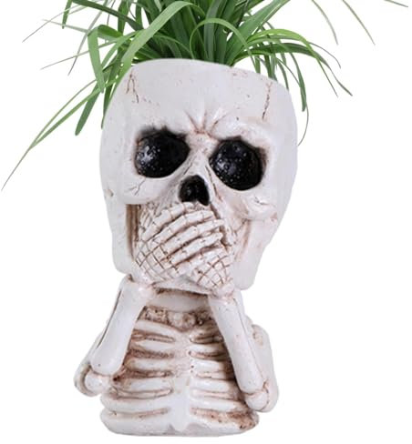 Pot de fleurs en forme de tête de mort - Pot de fleurs en résine - Petit vase en forme de tête de mort - Pot de fleurs en résine - Décoration créative pour la sc