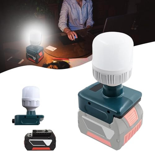 12W 1300LM LED-Arbeitsleuchte für Bosch mit E27 LED-Birne, Kabellose Baustellenleuchte für Bosch GBA 18V für Camping