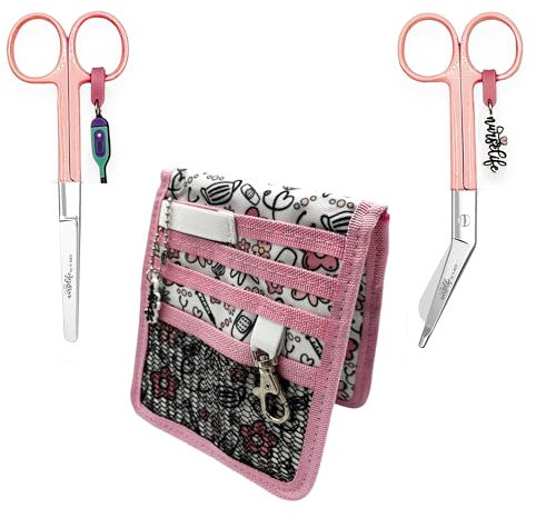 Nurse Life Pack MAXI Organizador más Tijeras Mayo y Pico Pato - Punta Roma | - I love it -, Punta Redonda Profesional, Primeros Auxilios, Vendaje. Acero pulido. Rosa Pastel.
