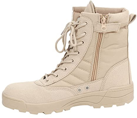 Stivali Uomo da Lavoro Tattici Militari Escursionismo Pelle Combattimento Anfibi di Gomma Gatura Sneakers Suola Alta Bianche (Cachi, 44)