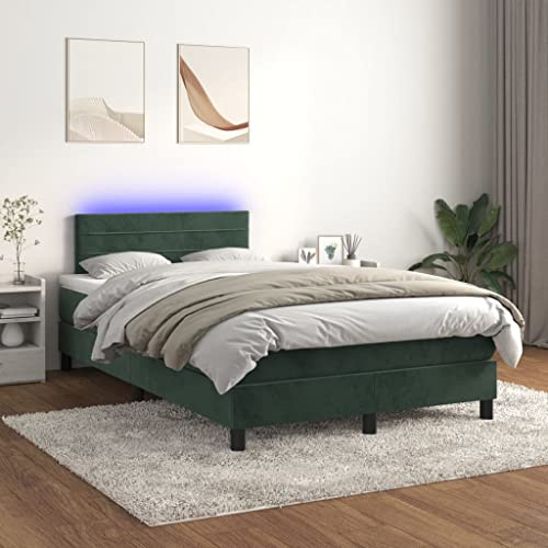 Festnight Boxspringbett 120x200 mit matratze und Led Bett 120x200 mit matratze und lattenrost Polsterbet 120x200 Bett mit LED Beleuchtung & kopfteil -Dunkelgrün-120 x 200 cm