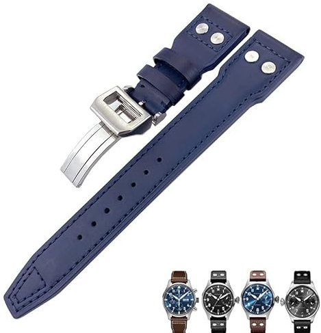 Svapo Italienisches Rindsleder-Uhrenarmband für IWC-Uhrenarmbänder(Blue,21mm)