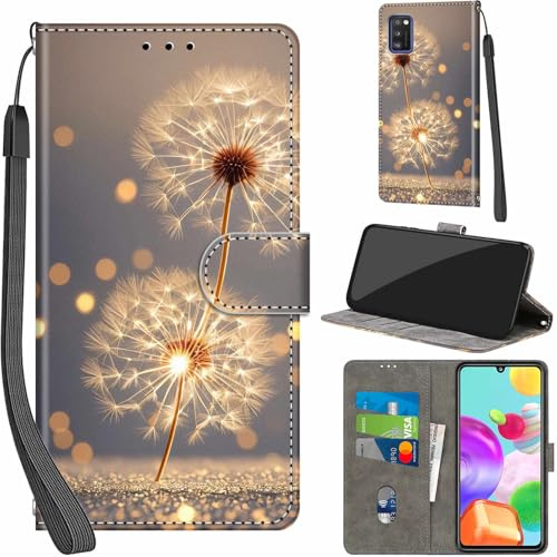 Handyhülle für Samsung Galaxy A41 Klapphülle Leder Wallet Löwenzahn | 3 Kartenfächer & 1 Geldfach, Magnetverschluss, Ständerfunktion, robuste premium PU leder klapphülle für Samsung A41