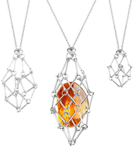 Mtlhbcg Collier support de pierres en cristal：Lot de 3 colliers en cristal,3 colliers de support réglables en forme de cage en cristal creux, pour bijoux, pierres précieuses à faire soi-même