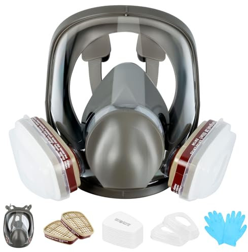 JABNOW Vollgesichtsmaske Atemschutzmaske,Gasmaske Industrische Staubschutzmaske mit 10 Filterwatte,Atemschutzmaske Gase Dämpfe, Vollmaske Staubmaske