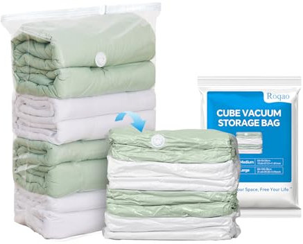 Roqao Cube Vacuum Storage Bags for Bedding, 5 Pack Large Vacuum Seal Storage Bags, Clothes Storage Bag, Space Saver Bags for Blankets and Clothes(38x80x100 cm)