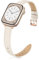 Tuocal Schmal Lederarmband Kompatibel mit Apple Watch Armband 38mm 40mm 41mm 42mm(Series 10), Schlank Echtes Leder Armband für iWatch Series 10 9 8 7 6 5 4 3 2 1 SE Damen, Elfenbein Weiß & Roségold