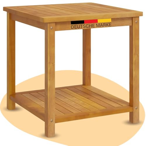 DELUKE® Beistelltisch Holz EMMI - Massivholz, 45x45x45cm | Couchtisch Akazie Beistelltisch Couch Holztisch Outdoor Sofatisch Gartentisch eckig