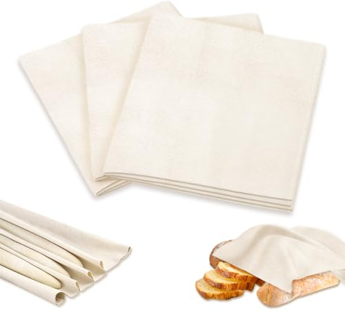 3 Pieces Unbleached 27.5 Inch Tea Towels for Baking Sourdough, Professional Hemmed Flour Sack, Reusable Muslin Bread Towels for Baguettes Bakers Fermenting Straining Yogurt (27.5 x 27.5'')