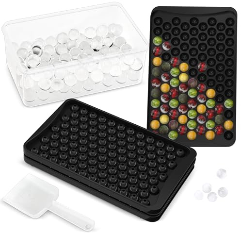 KICHLY 3 Ice Cube Tray Balls - Ice Cube Maker for Freezer – BPA Free – Perfect for Chilling Cocktails, Whiskey, Coffee Effortless Release (104x3 Spherical Balls Includes Ice Bin & Ice Tong-Black)