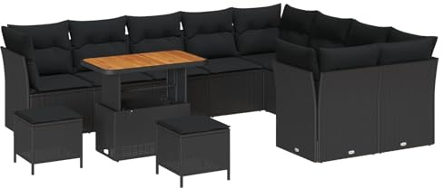 vidaXL Garten-Sofa-Set 12 pcs Schwarz Poly-Rattan, Garten und Terrasse, modernes Lounge-Set, ergonomische Sitzplätze, entspannter Sommer-Sofa, praktische Patio-Kollektion