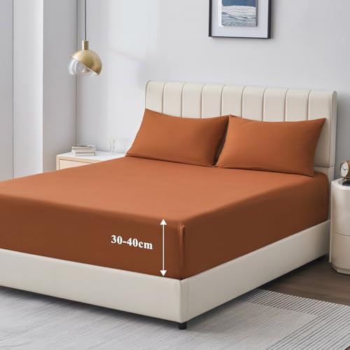 Aisbo Spannbettlaken 160x200cm Bettlaken Boxspringbett - Bett Laken Orange 160x200 aus Premium Mikrofaser, weiches Spannbetttuch 160 x 200 Steghöhe 40cm für Wasserbett Bed Fitted Sheet