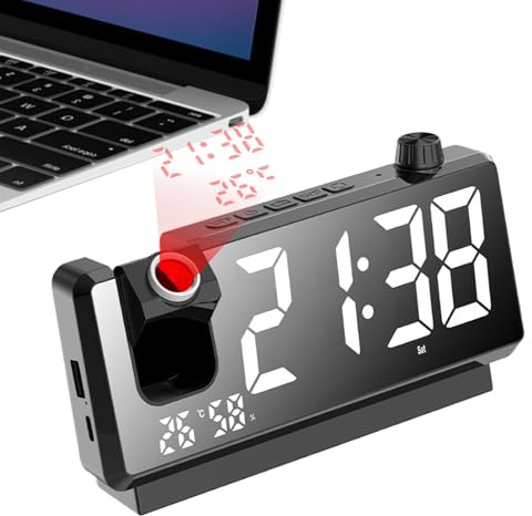 Proiettore sveglia - proiezione intelligente display HD LED, digitale rotante a 180 gradi | Orologio da scrivania da camera moderno, display da parete a soffitto notturno, di messa a