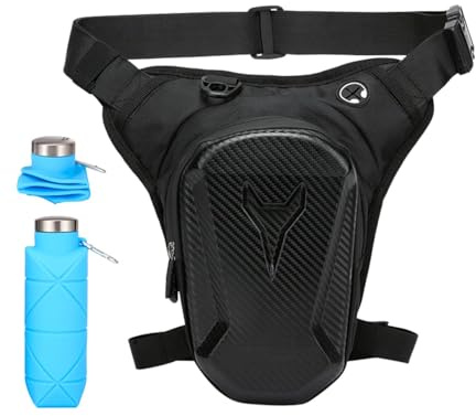 Beintasche Motorrad für Herren Damen mit 500ml Trinkflasche, wasserdichte Beintasche, Verstellbare Beinriemen Motorrad Tasche Bein für Laufen, Radfahren, Motorradfahren, Camping,Wandern