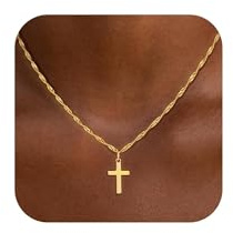Fezodo Konfirmation Kommunion Geschenke Muttertag für Mädchen - 18K Gold Weißgold Vergoldete Kreuz Kette Damen Christentum Schmuck Kommunion Geschenke für Frauen Mädchen 40+5cm