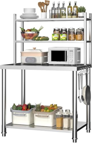 UNIONLINE Edelstahl Arbeitstisch mit 2 Oberablagen 76x60x138cm | Gewerblicher Küchentisch, Catering Vorbereitungstisch für Outdoor Küche & Pizzaofen