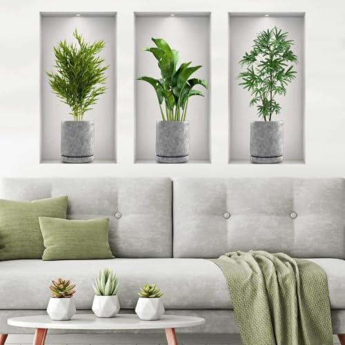 DIYCUT 3 Stück 3D Wandaufkleber Vase, Selbstklebend | 3 Stile, Pflanzenmotiv, 22x44cm, Für Wohnzimmer, Schlafzimmer, Flur und Küche