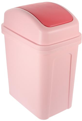SILENRADAWN Pink Swing Lid Trash Bin Large Capacity PP Slim Shaped | Kitchen and Bathroom Use, Simple Fashionable Style, Trash Can with Lid for Everyday Household Waste