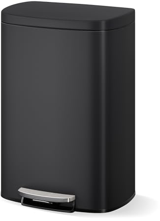 Garvee Poubelle Cuisine 50 L, Poubelle à Pédale en Métal, Fermeture Douce | Poubelle Inox 50l, Seau Intérieur Amovible, Couvercle Anti‑Odeur, Anti-Empreintes pour Cuisine, Salon, noir