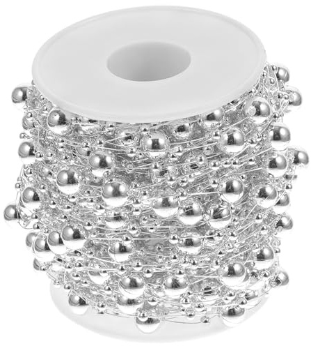 Silber Weihnachtsbaum Perlenkette, 1 Rolle, aus Kunstperlen, Bastelarbeiten | Leicht, Verstellbare Länge, Polierte Oberfläche, Funkelnde Optik, für Selbstgemacht Crafts und Schmuck Zufällige Farbe