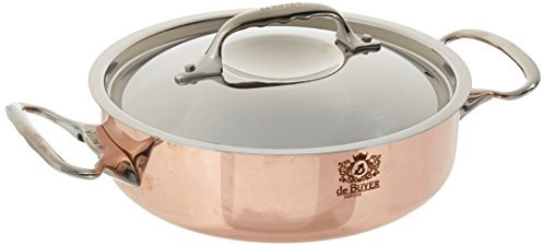 DE BUYER Matera Sautépfanne, rund, kupferfarben, Edelstahl, 20,3 cm, mit Deckel 6241.20 Kupfer