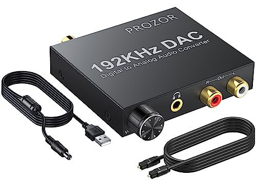 PROZOR 192KHz DAC Convertisseur Numérique SPDIF Optique Coaxial Toslink vers Analogique Audio Stéréo L/R RCA Jack 3,5mm Adaptateur Convertisseur Volume Réglable Box TV HD Blu-ray PS3 PS4 Xbox Amps