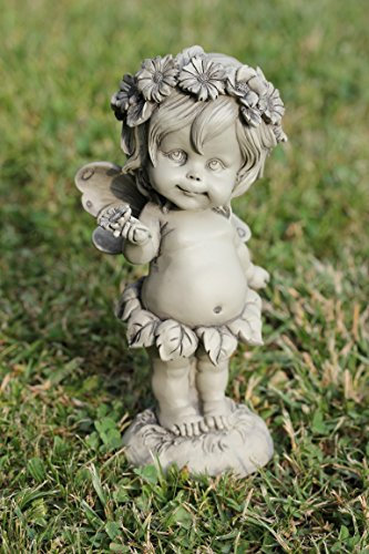 Unbekannt Elfe Lalula mit Blüte, Gartenengel aus Resin, H 20 cm