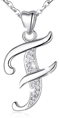 AEONSLOVE Damen Buchstaben Kette Silber Halskette Buchstabe F Kette Mit Buchstaben Brief des Alphabets Initiale Anhänger mit Zirkonia Schmuck Geschenk für Mädchen