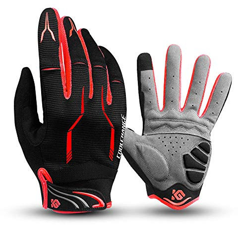 I Kua Fly Vollfinger Fahrradhandschuhe Männer Touchscreen Kompatibel MTB Handschuhe mit Gel für Herren Damen (Rot, M)