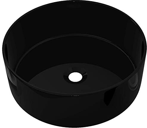 vidaXL Lavabo Rond Céramique Noir 40x15 cm Vasque Evier Salle de Bain Toilette
