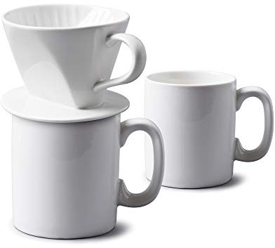 WM Bartleet & Sons 1750 TSET56 Traditional 3 Piece Porcelain Coffee Filter Cone with Mug Set – White