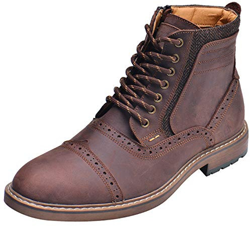 ANUFER Hombres Elegante Piel Genuina Botines Cordones&Cremallera Lateral Brogues Zapatos de Vestir Café SN01915 EU44