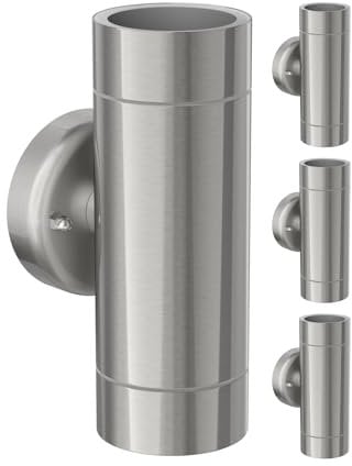 ledscom.de 4 Stück Wandleuchte WEDO für außen, IP44, Up-/Downlight, edelstahl matt, rund, 2x GU10 max. 35W