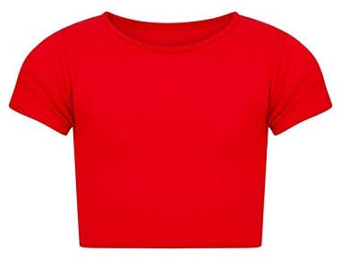Mini Mart Online Limited Girls Kids Plain Short Sleeves Crop Top Dance Belly Shirt 5-13 Years Red