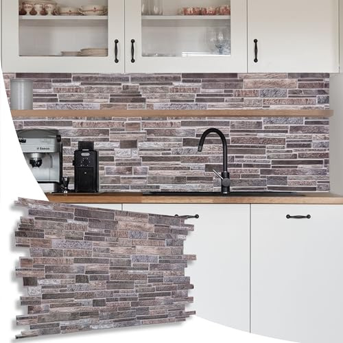 NOVECRAFTO Slim Stone Design 3D Wall Panels - 37.79 x 18.89 in (96x48cm) -20 Sheets Covering 99.2 sqft (9.22 sqm) - Moisture-Resistant PVC Plastic Cladding - Grey Slim Stone Brick Effect Pattern