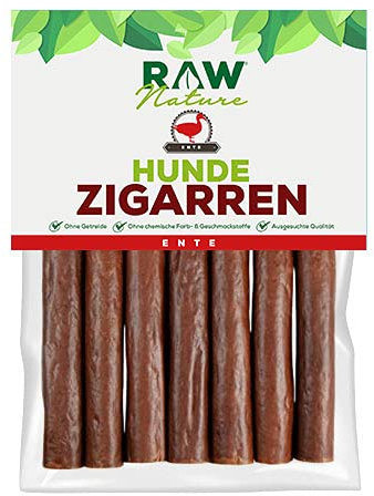 RAW Nature Hunde-Zigarre Ente PUR 7-Stück - 100% natürliches Hundesnack - Monoprotein - hypoallergen & getreidefrei - luftgetrocknetes Entenfleisch - Dörrfleisch - hochwertiges Muskelfleisch