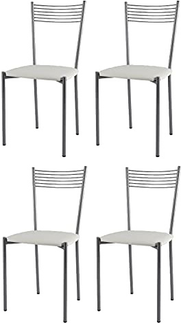 t m c s Tommychairs - Set 4 sillas Elegance para Cocina, Comedor, Bar y Restaurante, Estructura en Acero Pintado de Color Aluminio y Asiento tapizado en Polipiel Color Blanco