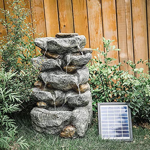 BTGGG Garden Water feature Cascading LED Rockfall Outdoor Fountain Self Contained Ornament Garden Water Feature for Garden, Garden Pond, Terrace, Pond, Balcony, 47cm Height