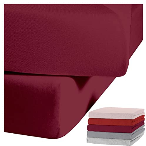 JACK by Kaeppel Biber Spannbettlaken Rundgummi Baumwolle Spannbetttuch 90x190-100x200 / 140-160x200 / 180-200x200 cm, Farbe:Bordeaux, Größe:180x200cm Spannbettlaken