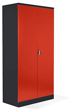 Schrank & Stuhl XXL Werkzeugschrank – Werkstattschrank mit 4 höhenverstellbaren Fachböden, Stahlschrank für Werkzeuge, 195 x 92 x 60 cm (H x B x T), Schwarz/Rot
