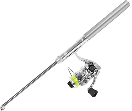 Shanrya Taschen-Angelrute mit Rollenrad, ultraleichte Mini-Stift-Angelrute und Rollen-Combos Teleskop tragbar zum Meeresangeln zum Felsangeln zum Flussangeln(Silber)