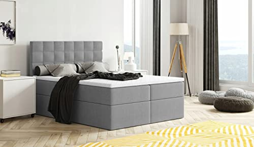 Generisch Boxspringbett MERA Doppelbett mit Bettkästen Topper (Grau - Aura 24, 180 x 200)