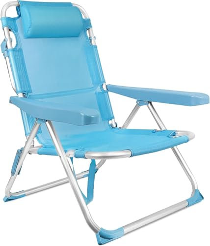 TIENDA EURASIA – Silla Playa Plegable | Metal y Tela de Textileno | 48x62x85 cm | Multiposiciones Reclinable | Azul Turquesa | Diseño Arabesque | Refuerzo en Las Patas