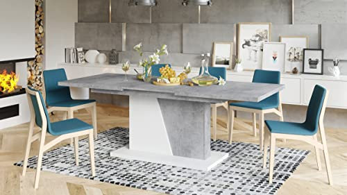 Mazzoni Design Esstisch Tisch Noble Noir ausziehbar 160 bis 218 cm, Farbe:Beton - Weiß matt