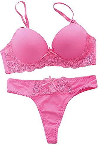 Ensemble soutien-gorge push-up sexy rembourré pour femme - Sous-vêtements en dentelle - Soutien-gorge rembourré - Bustier crop - Sous-vêtements sans fil - Respirant - Soutien-gorge confortable, Rose,